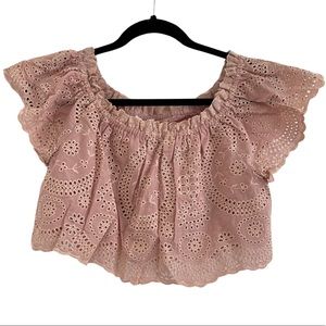NWT Love Shack Fancy Broderie Anglaise Ruffle Cropped Top Size Small